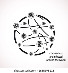 Propagación del virus en el planeta. Ilustración vectorial. icono plano negro aislado en fondo negro
