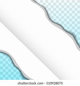 Spread white paper ragged around the edges against a blue background in a transparent box. Vector illustration