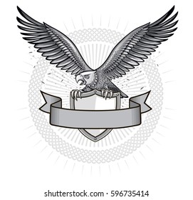 Spread winged eagle insignia. Eagle on the shield emblem