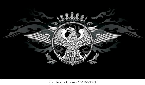 Spread winged eagle in ring insignia dark