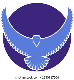 Spread winged hawk in circle graphic.
