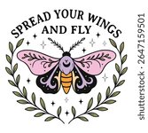 spread your wings and fly - Boho Mystic Moth clipart, Beautiful Moth Insect illustration, beauty butterfly Design Sublimation