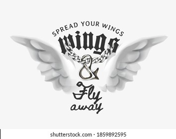 spread your wings slogan on wings background illustration