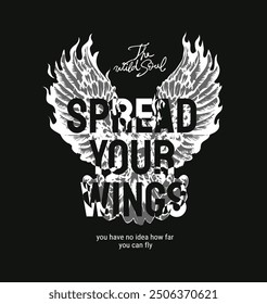 spread your wings slogan on eagle's wings vector illustration on black background