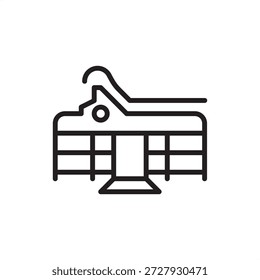 Icono de la máquina esparcidora que simboliza la automatización de la sala de corte textil, que representa los sistemas de colocación de telas, la difusión de capas de prendas de vestir, la tecnología de transporte textil automatizado y la eficiencia de producción de prendas de vestir.