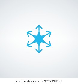 Icono de las flechas de difusión. Metáfora abstracta de distribución. Espacio negativo. Ilustración aislada del vector