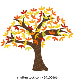 Spreading autumn old tree. Isolated vector illustration