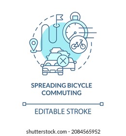 Spreading Bicycle Commuting Blue Concept Icon. Bike Sharing Benefit Abstract Idea Thin Line Illustration. Cycling To Work. High-intensity Ride. Vector Isolated Outline Color Drawing. Editable Stroke