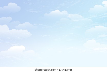 Spreading blue sky and white cloud background.  File contains gradient,Transparent. 