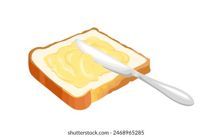 Spreading butter on toast bread with knife. Vector cartoon illustration of food.