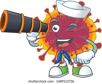 Spreading coronavirus in Sailor cartoon character design with binocular