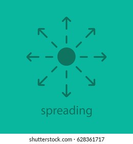 Spreading glyph color icon. Silhouette symbol. Distribution abstract metaphor. Negative space. Vector isolated illustration