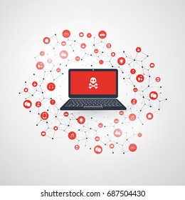 Spreading Malware Infection Causing Damage and Information Loss due to Network Vulnerability - IT Security, Threat Protection, Technology Concept Design -Vector Illustration