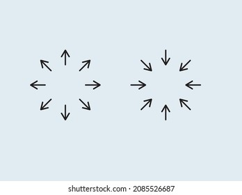Spreading outward arrows icon. Distribution arrows. 