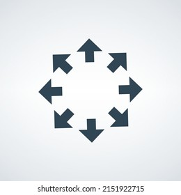 Icono de las flechas hacia afuera. Flechas de distribución. Ilustración vectorial de material aislada en fondo blanco.