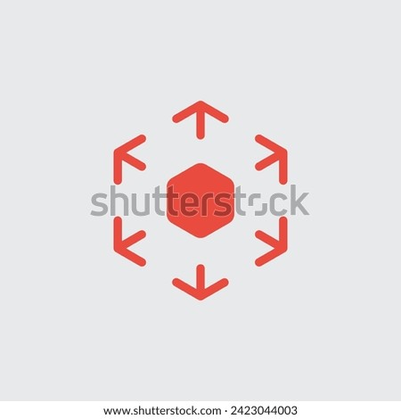 Spreading outward arrows icon in hexagon shape. Distribution arrows. Stock vector illustration isolated