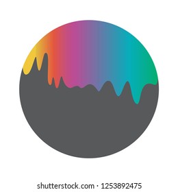 Spreading rainbow liquid vector illustration. The emerging dynamic bright rainbow flow on the ball. Original abstract background. Dynamic mesh backdrop. Iridescent fluid shape. Editable border