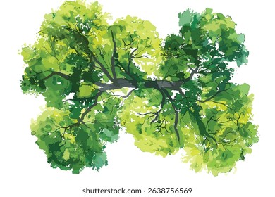 Spreading tree, oak, with green leaves, hand drawn sketch  vector ilustration