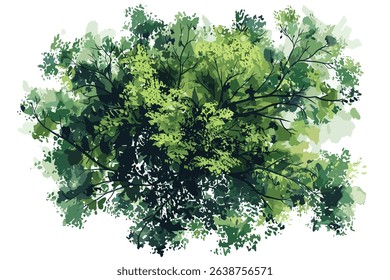 Spreading tree, oak, with green leaves, hand drawn sketch  vector ilustration
