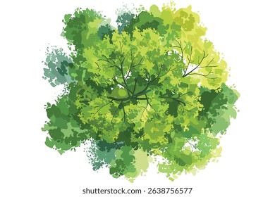 Spreading tree, oak, with green leaves, hand drawn sketch  vector ilustration
