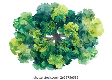 Spreading tree, oak, with green leaves, hand drawn sketch  vector ilustration