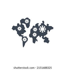 Icono de glifo vectorial relacionado con el mapa del mundo de la propagación de virus. Iconos del Coronavirus en el Mapa Mundial. Aislado sobre fondo blanco. Ilustración vectorial editable