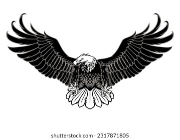 Spreading the wings of the Bald Eagle in monochrome Style