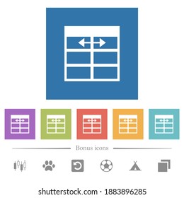 Spreadsheet adjust table column width flat white icons in square backgrounds. 6 bonus icons included.
