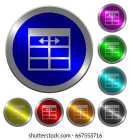 Spreadsheet adjust table column width icons on round luminous coin-like color steel buttons