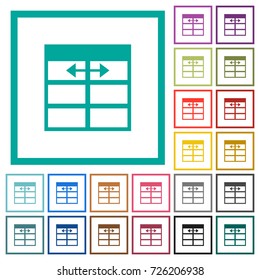 Spreadsheet adjust table column width flat color icons with quadrant frames on white background