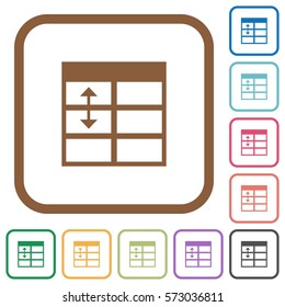 Spreadsheet adjust table row height simple icons in color rounded square frames on white background