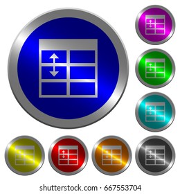 Spreadsheet adjust table row height icons on round luminous coin-like color steel buttons