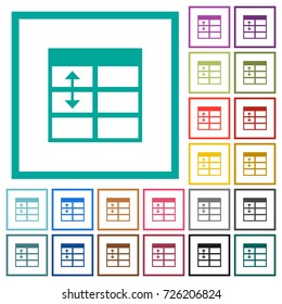Spreadsheet adjust table row height flat color icons with quadrant frames on white background