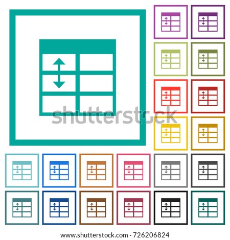 Spreadsheet adjust table row height flat color icons with quadrant frames on white background