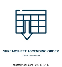 Spreadsheet ascending order icon. Linear vector illustration from computer and media collection. Outline spreadsheet ascending order icon vector. Thin line symbol for use on web and mobile apps, logo,