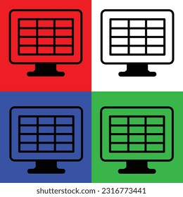 spreadsheet, computer screen, financial accounting report, Vector Icon, Lineal style, isolated on white Background.
