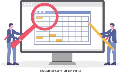Spreadsheet concept, business analysis and analytics, database reports, financial accounting data with table numbers, budget calculations, profit and loss, generating report graphs from data.

