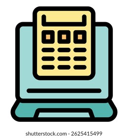 Spreadsheet document with data and statistics displayed on a laptop screen, representing online accounting or data analysis