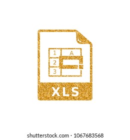 Spreadsheet file icon in gold glitter texture. Sparkle luxury style vector illustration.