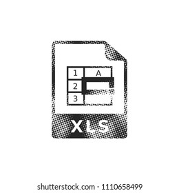 Spreadsheet file icon in halftone style. Black and white monochrome vector illustration.