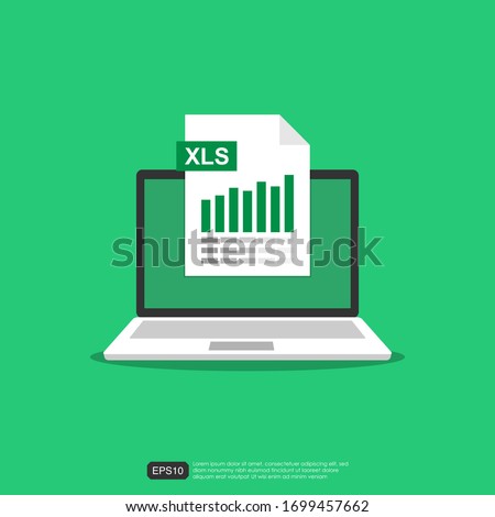 Spreadsheet files on Laptop screen. Financial accounting report concept. office things for planning and accounting, analysis, audit, project management, marketing, research vector illustration