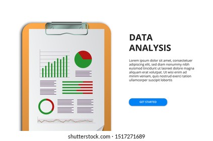 Spreadsheet For Financial Report With Chart And Graph. Business Concept. Data Analysis For Marketing, Auditing, Research, Case Study. Web Banner Illustration