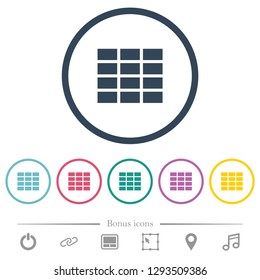 Spreadsheet flat color icons in round outlines. 6 bonus icons included.