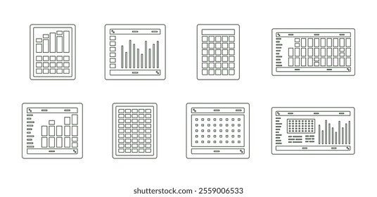 Spreadsheet flat illustration. Financial accounting report concept. office things for planning accounting, analysis, audit, project management, marketing, research vector set. Infographic UI Elements