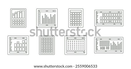 Spreadsheet flat illustration. Financial accounting report concept. office things for planning accounting, analysis, audit, project management, marketing, research vector set. Infographic UI Elements