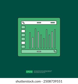 Ilustración plana del icono del contorno plano de la hoja de cálculo. Concepto de informe contable financiero. cosas de oficina para planificación y contabilidad, análisis, auditoría, gestión de proyectos, marketing, Vector de investigación