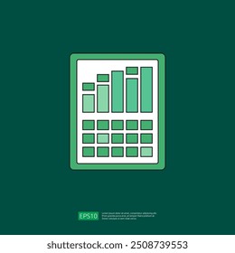 Spreadsheet flat outline icon flat illustration. Financial accounting report concept. office things for planning and accounting, analysis, audit, project management, marketing, research vector