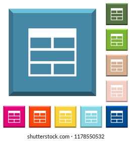 Spreadsheet horizontally merge table cells white icons on edged square buttons in various trendy colors
