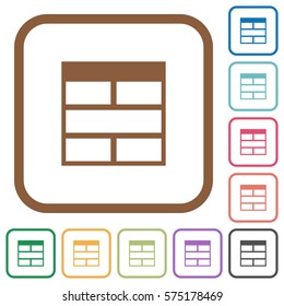 Spreadsheet horizontally merge table cells simple icons in color rounded square frames on white background