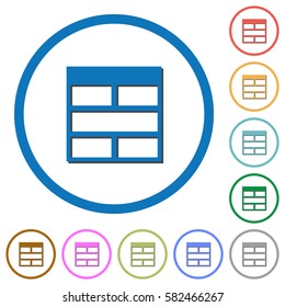 Spreadsheet horizontally merge table cells flat color vector icons with shadows in round outlines on white background